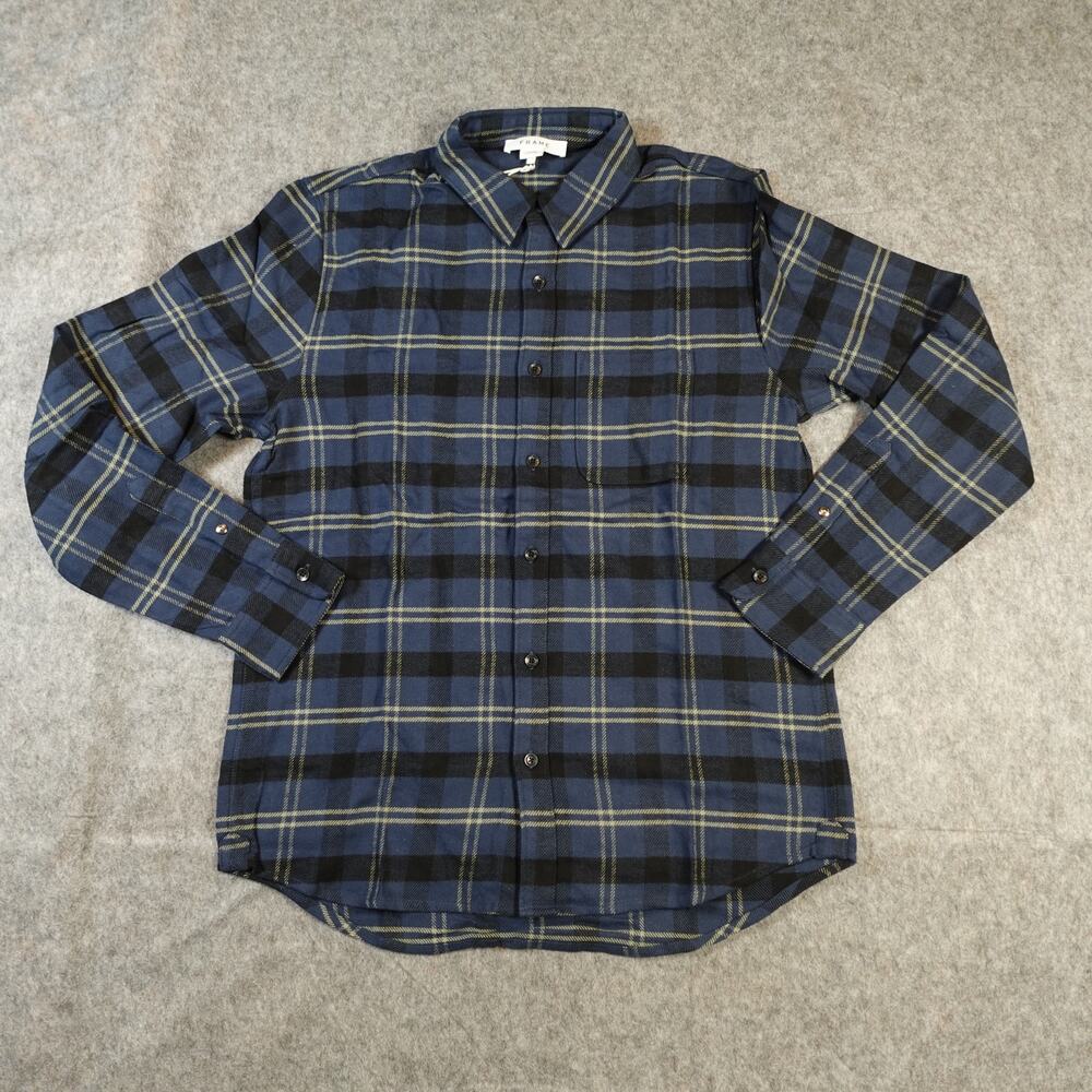 Frame Shirt Mens Small NWT Classic‎ Fit Plaid Flannel Blue Multi Button Long Slv